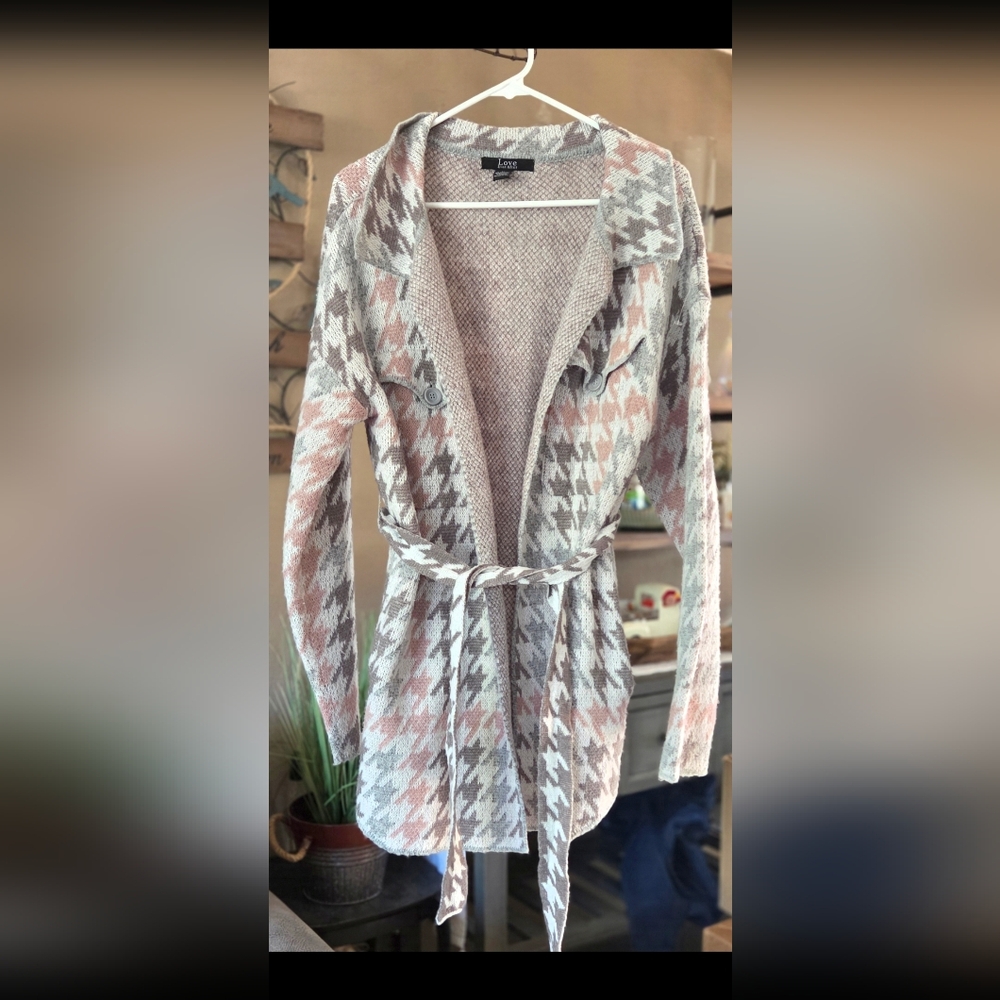🔥🔥2 For $5 Clearance Love Ever After Houndstooth Cardigan - Pink and Gray🔥🔥